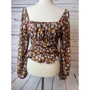 Hollister Y2K 90s 80s Floral Shirt XS Extra Small Blouse Boho Cottage‎ Peasant